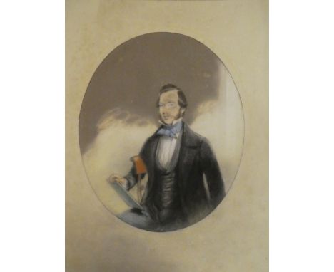 Artist Unknown - pastelBust portrait of a gentleman 12 ½" x 10" oval, labelled to verso "Reputed to be Admiral Borlase 1853"