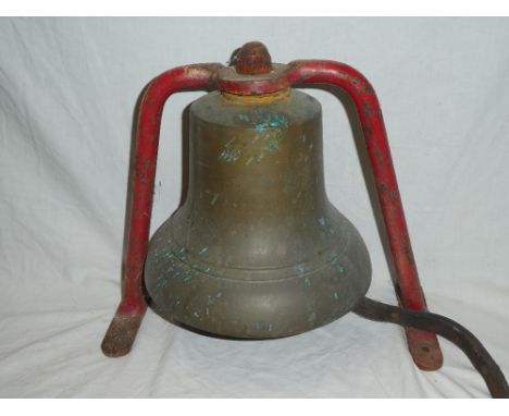 A brass Fire Brigade bell, 10" diameter on painted metal mounting bracket