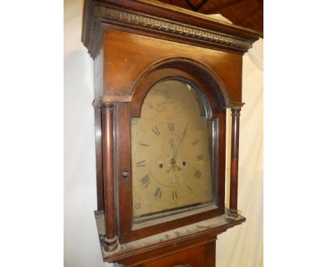 An early 19th Century Cornish longcase clock by George Tyacke of Breage with 12" engraved brass arched dial and 8-day movemen