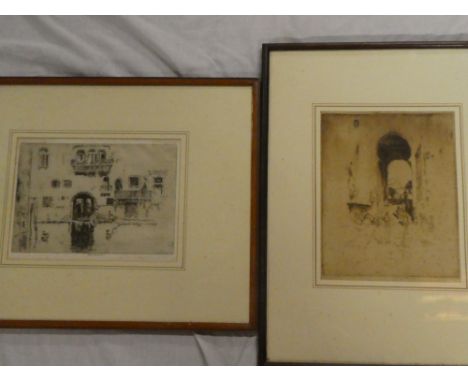 A pair of black &amp; white etchings "Gate of the Jocodovar, Toledo/Venice" signed in pencil by Joseph Pennell 1912