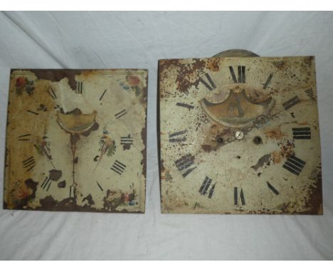 Two various 19th Century longcase clock movements with square painted dials, both with moonphase/ship apertures - one with 30