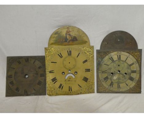 Three various Cornish longcase clock dials including 18th Century brass 10" square dial by James Sillick of Marazion; 11" bra