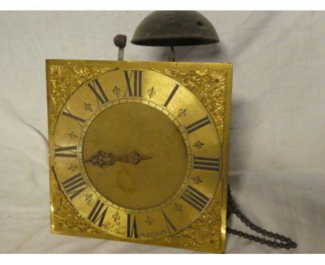 An 18th Century longcase clock 30-hour movement with 10" brass square dial by Elizabeth Hunt of Overton (movement detached)