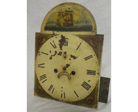 A 19th Century 8-day longcase clock movement and 12" painted arched dial with weights and pendulum (af)