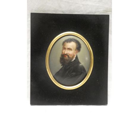 A 19th Century miniature  depicting a bust portrait of a bearded gentleman 3" x 2½" in ebonised frame