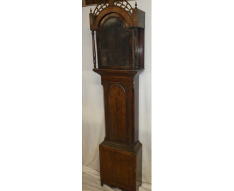 A 19th Century oak and mahogany cross-banded longcase clock case to fit 12/13" arched dial 