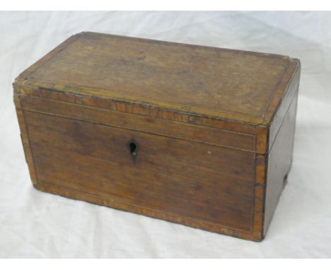 A 19th Century mahogany and rosewood rectangular tea caddy with twin interior section