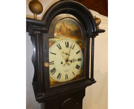 A 19th Century Cornish longcase clock with 13" painted arched dial by ......??? of Truro, 8-day movement in stained pine trad