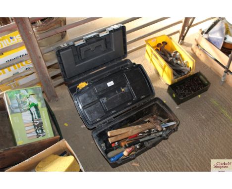 Two plastic tool boxes and contents of tools 