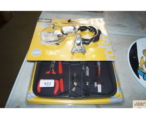 A flexi magnifier with a Rolson 9 piece computer tool kit