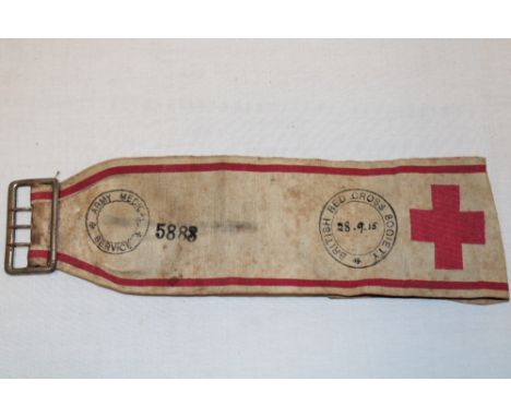 An original First War Army Medical Service British Red Cross Society arm band dated 1915