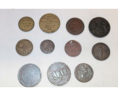 A selection of various 19th century halfpenny and penny tokens including Victoria House Gallery, London and Provincial Coffee