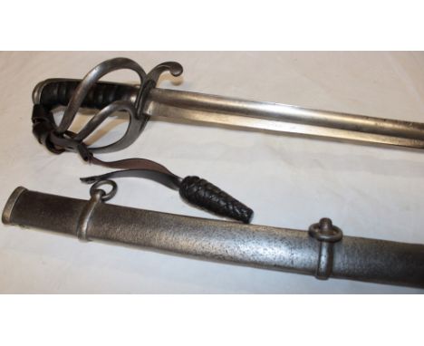 An 1821 pattern Cavalry Troopers sword with 34" blade and steel three bar hilt in steel scabbard