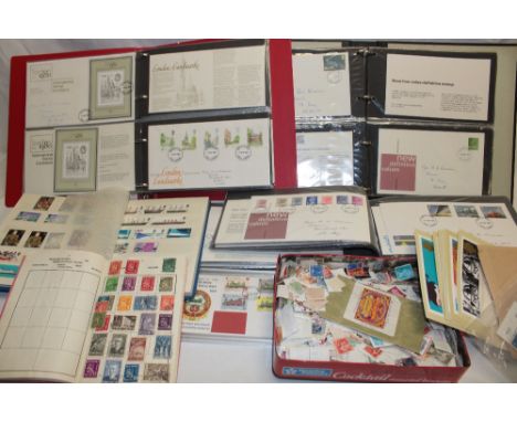 Three albums containing a selection of GB first day covers, mainly 1970's/80's, stock book of GB stamps, various loose stamps