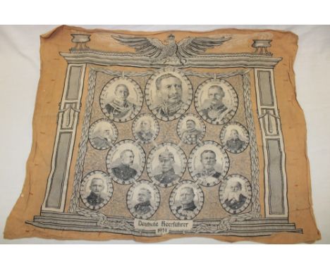 A First War cotton souvenir depicting German military leaders "Deutsche Heerfuhrer 1914"