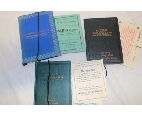 Three travel ticket folders with tickets including Cooks and Wagons-Lits World Travel Service and Henry Lunn circa 1929/31
