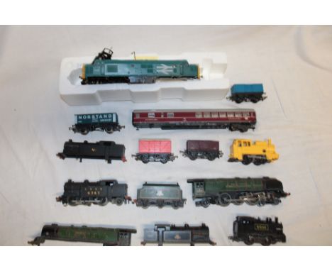 Various 00 gauge trains in varying states and conditions including Hornby Dublo Duchess of Montrose locomotive and tender, LN