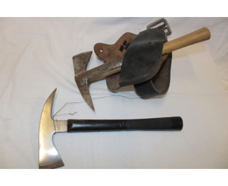 A Second War firefighting axe marked "London AFS" in leather sleeve with belt and one other NFS axe (2)