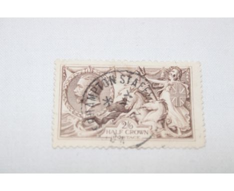 A KGV 2/6d pale brown seahorse stamp with central light CDS cancel
