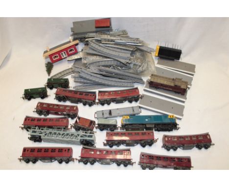 A selection of Triang 00 gauge First Series grey track, points, coaches, wagons etc.