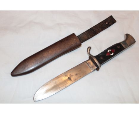 An original Second War German Hitler youth dagger with 5¼" adapted steel blade bearing RZM mark and stamped "M7/38" 1938, che
