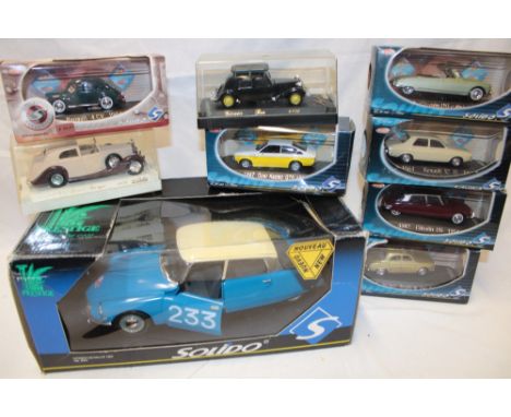 A large Solido diecast Citroen Rally car in original box and seven Solido smaller diecast vehicles in original boxes (8)