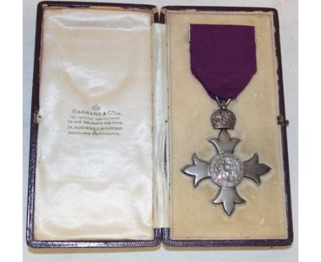 A First War MBE medal, London hallmarks for 1917 in Garrards fitted case