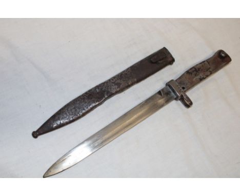 A First War German Ersatz all-steel bayonet with single edged blade in steel scabbard