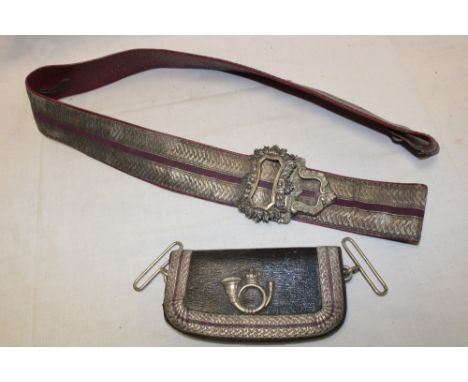 A Victorian Rifle Volunteers Officer's pouch belt and pouch with silver embroidered wire decoration, silver-plated buckles wi