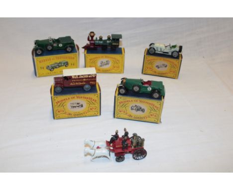 Five mint and boxed first series Lesney Models of Yesteryear vehicles including Jacob's van, Bentley etc. and an unboxed Shan