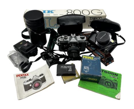 Fujica ST605N SLR camera, Pentax MG SLR camera, Kiron 80-200mm lens, SLIK 800g tripod and other camera accessories 