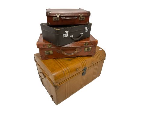 20th century scumbled tin trunk (W75cm); and three vintage suitcases 