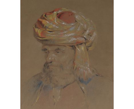 19th century English School, coloured chalk, head and shoulder portrait of an Arab man 24 x 18.5cm