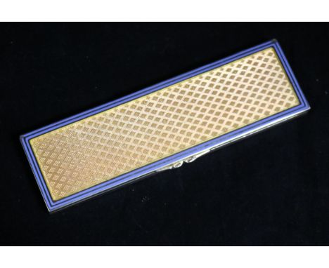 A Continental 935 standard silver and guilloche enamel rectangular box with hinged cover, 4.75in.