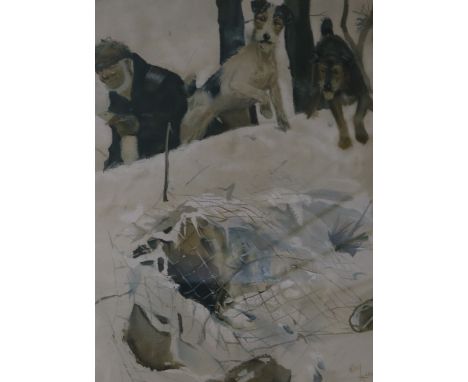 Cecil Aldin, lithograph, Dogs hunting 38 x 28cm