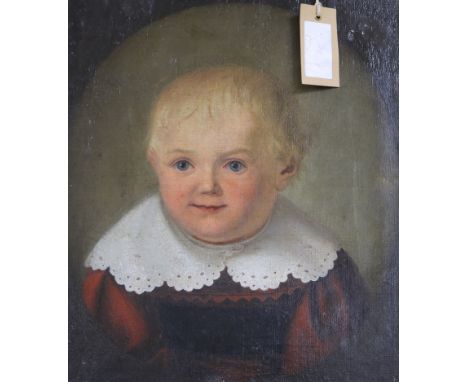18th century oil portrait of a young child 36 x 30cm unframed