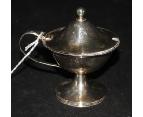 A George III circular silver pedestal mustard, with hinged cover and ball finial, Sheffield 1800, makers Thomas & Daniel Lead