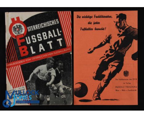 1952 Austria v England Friendly football programme date 25 May, Vienna, 'Fussball Blatt', with supplement, light creasing, li