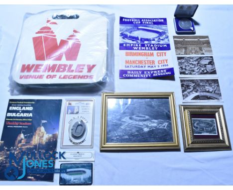 Wembley Stadium, London memorabilia - Cushion/Pad, 1956 FA Cup Final Song sheet, 1923-2000 End of an era medal in a Firmin &a