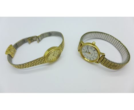 Two lady's wristwatches, Longines and Rotary, Longines lacking crystal