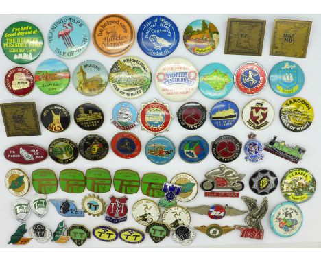 A large collection of enamel and other pin badges including Isle of Man TT races; comprising twenty-three enamel TT badges in