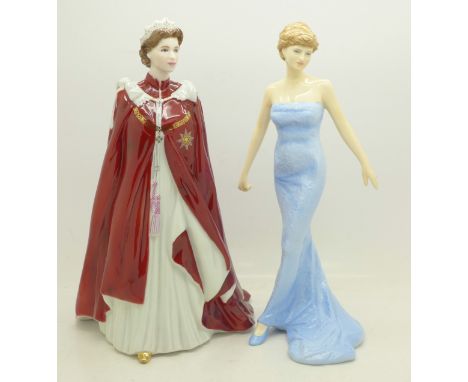A Royal Worcester figure HM Queen Elizabeth II, and a Royal Doulton figure, Diana Princess of Wales, both boxed
