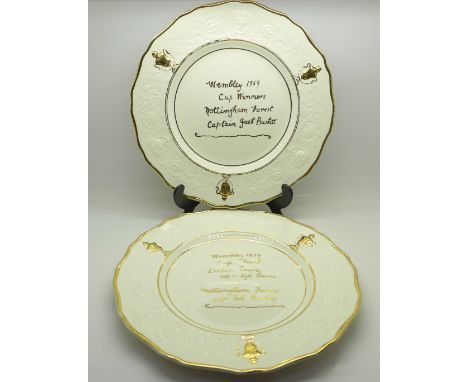 A pair of ceramic 1959 FA Cup Final commemorative plates, Nottingham Forest v Luton Town, one to the Cup Winners captain Jack