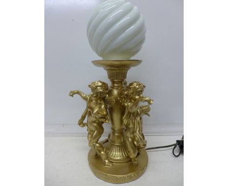 A table lamp with cherub figures