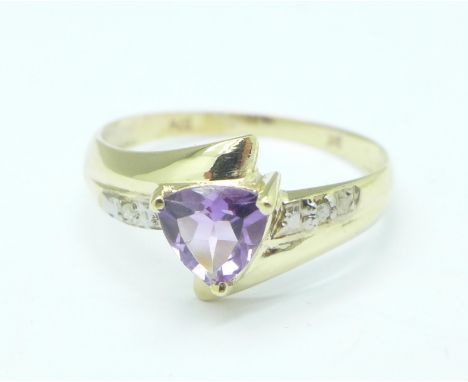 A 9ct gold, amethyst and diamond ring, 1.2g, O