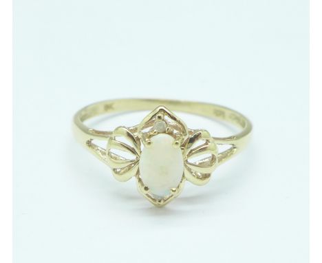 A 9ct gold, opal and diamond ring, 1g, O