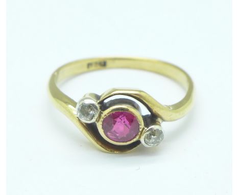 An 18ct gold, ruby and diamond ring, 2.6g, M