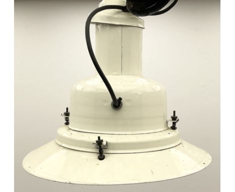 An industrial white enamelled ceiling light, H36cm approx.