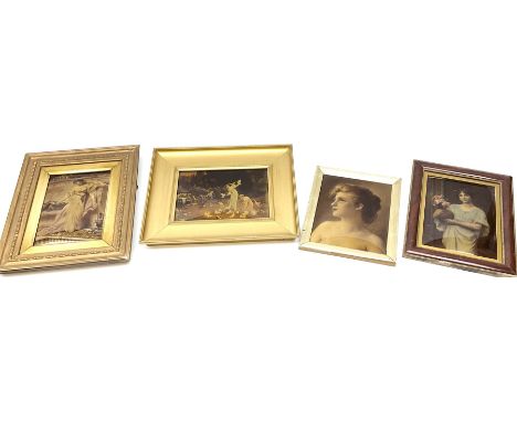 Portraits of Ladies and Feeding the Doves in a Summer Garden, five 19th century crystoleums max 18cm x 26cm (5)