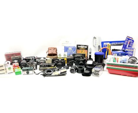 Vintage and later cameras, lenses, accessories and darkroom equipment including Zenit 12XP camera, Praktica BX20 camera fitte